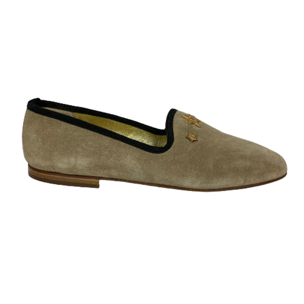Mondi Accesseries Shoes Flats Women Sz 5.5 Beige Suede Embroidered Slip On Italy
